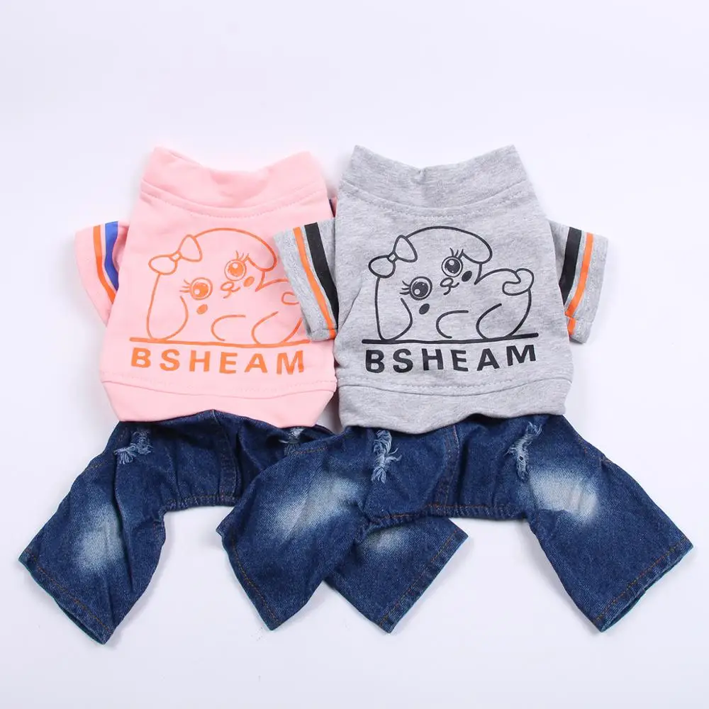 Джинсовый комбинезон с капюшоном для собак и кошек модное пальто щенков куртка