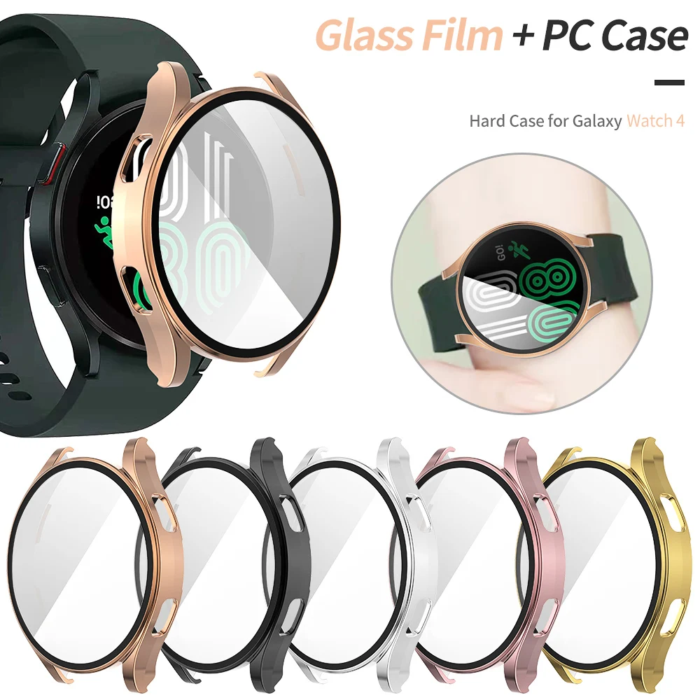

Lightweight Hard Case for Samsung Galaxy Watch 4 Cover 40mm 44mm Active 2 Glossy PC Bumper + Glass Film Screen Protector Shell