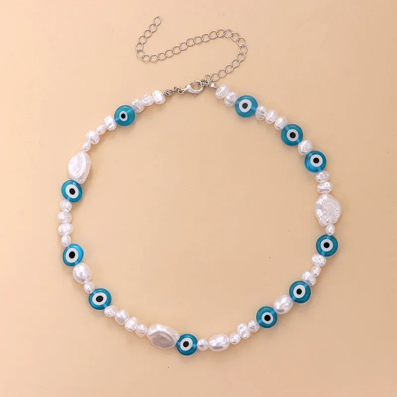 

Irregular Pearl Evil Eye Necklaces for Women Trendy Beaded Choker Necklace Blue Demon Eyes Charm Jewelry Party Accessories Gifts