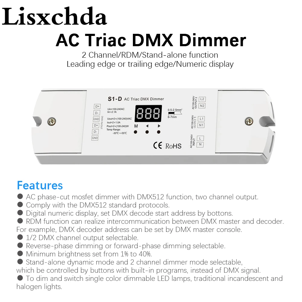 Светодиодный диммер Triac 220 в 230 В 110 переменного тока 2 канала контроллер DMX512