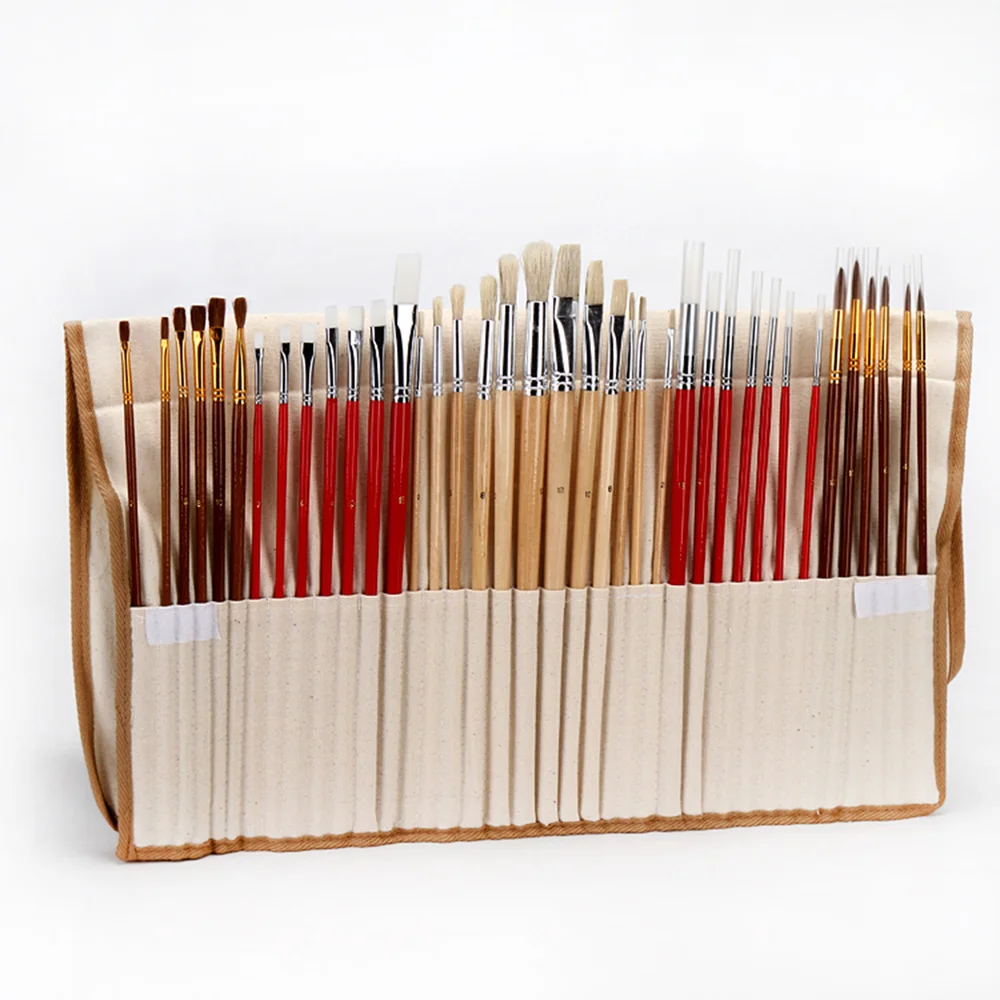 

36 Paint Brush Set with Canvas Holder Synthetic Hair Art Brushes for Watercolor & Oil & Acrylic Painting