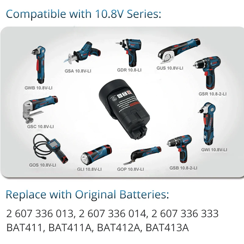 2X10 8 v 2.0Ah Li Ion Мощность инструменты Батарея для Bosch BAT411 BAT412A BAT413A 2 607 336 333 014 GSB 10 LI|battery