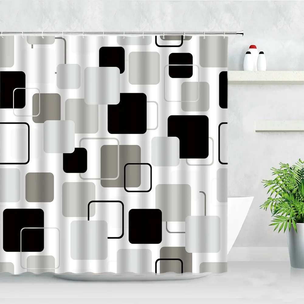 

Plaid Geometric Pattern Shower Curtains Black White Gray Simple Nordic Home Decor Hanging Screens Hooks Fabric Bathroom Curtain