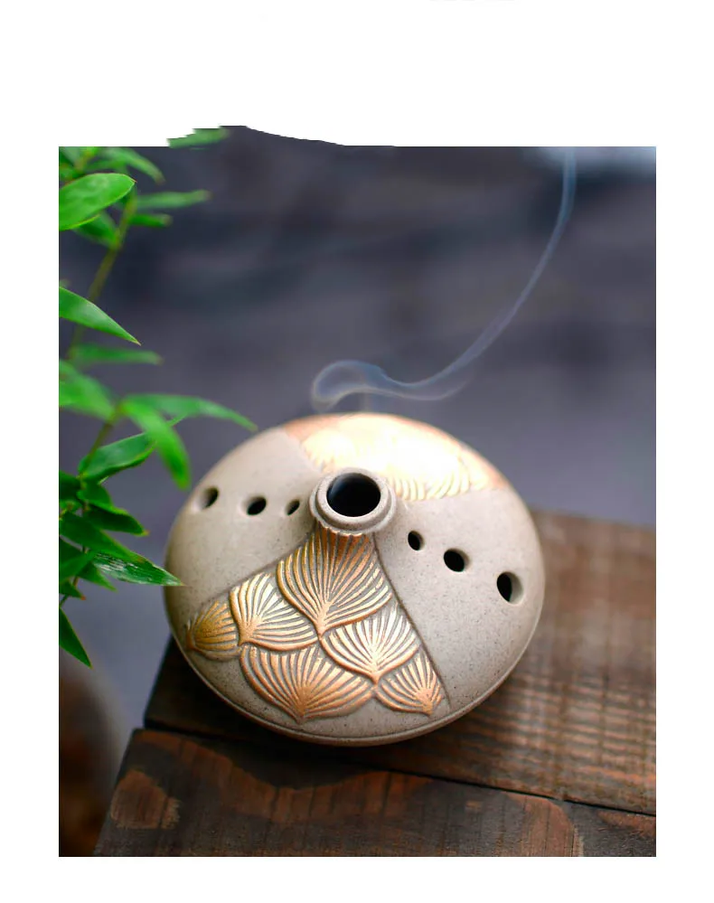 

Incense Burner Ceramic Embossed Lotus for Coil