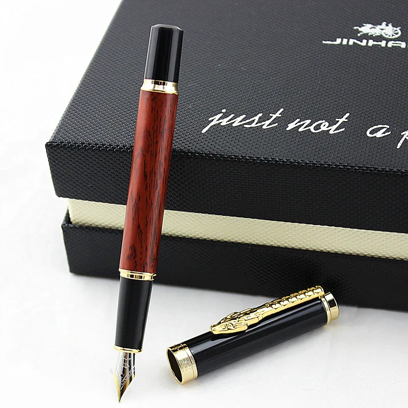 

Natural Wood Fountain Pen Jinhao 8802 Golden Dragon Clip Retro Signing Pen Office Supplies Gift Box Set