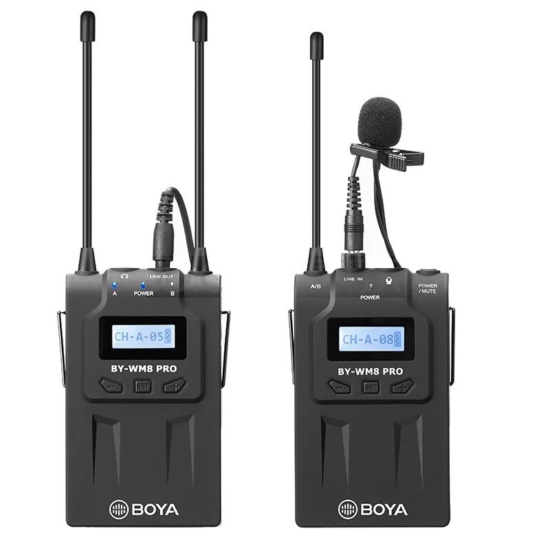

BOYA BY-WM8 Pro Беспроводной петличный микрофон через двухканальный сигнал 2 передатчик приемник-1 шт.) интервью Запись микрофона телефона в прямо...