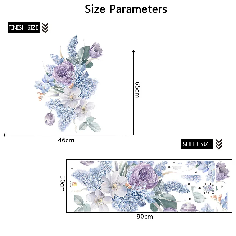 

1Pcs Purple Romantic Flowers Wall Stickers For LivingRoom Bedroom Sofa Bedside Background Self-Adhesive Home Decorations 30*90cm