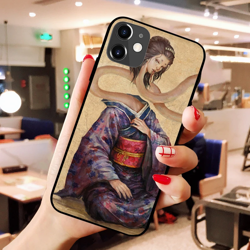 

Phone Case Japanese ghost story for iPhone 12 Pro Max for iPhone 11 Pro 7 8 XR XS MAX 7 8 Plus SE 2020 Black Shell Cover