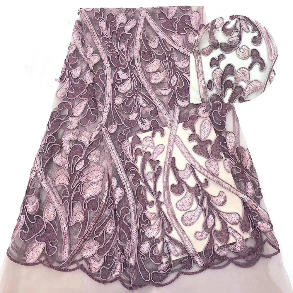 Изысканная однотонная ткань с вышивкой из костяной веревки и блесток