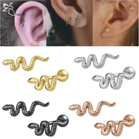 zs 2pcs snake shape surgical steel stud earrings for women men ear conch tragus helix piercing cartilage punk vintage jewelry