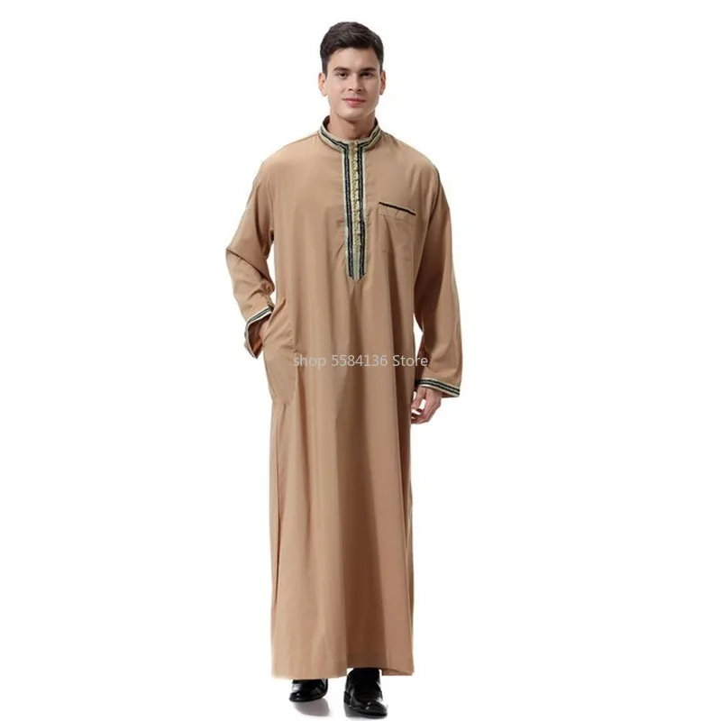 Men Arabic Dubai Cotton Mens Formal Thobes Long Sleeve Muslim Robe Clothing Islamic Arab Kaftan Prayer Wear