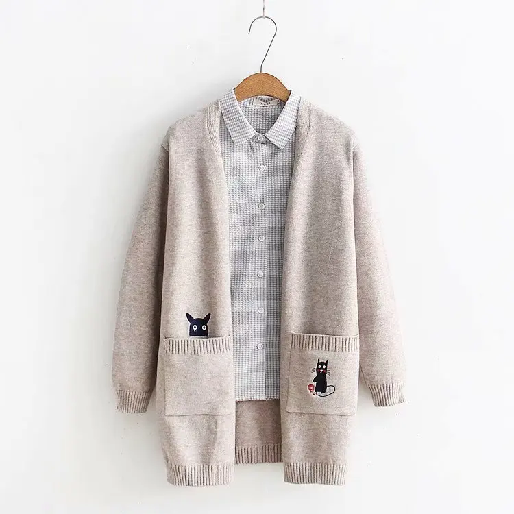 

Autumn Women's Sweater Knitwear Jackets Mori Girl Cute Cat Long Sleeve Coat Japanese Korea Teens Student Sweet Jumper Cardigans
