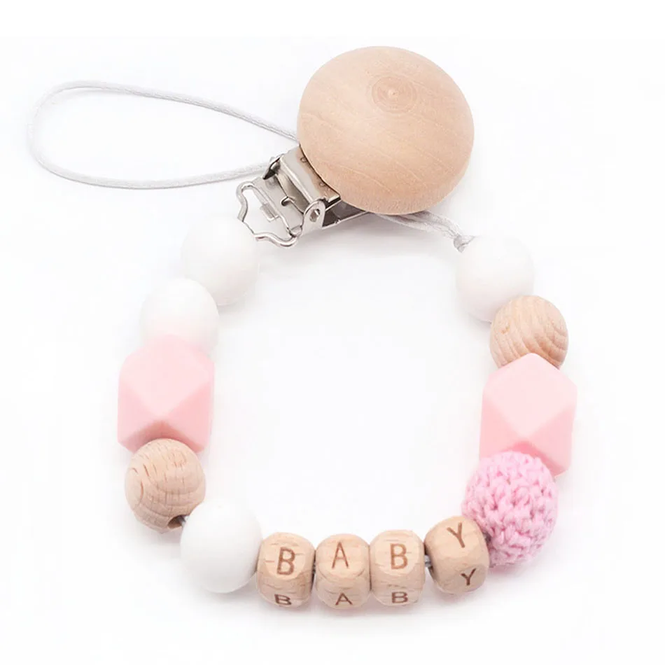 Персонализированная Детская Соска с именем клипса из силикона Буковые бусины