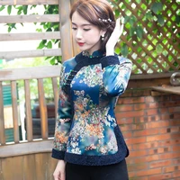 cheongsam women plus size short dadded jackets 2022 winter cotton blend cheongsam splicing warm retro chinese qipao shirts woman