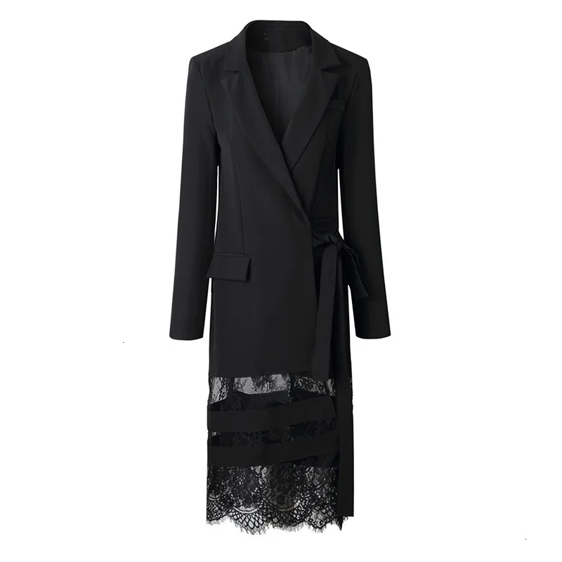 2020 Good Morning! Black Lady Of Quality Ol Commute Temperament False Twinset Lace Long Fund Suit Dress L309 | Женская одежда