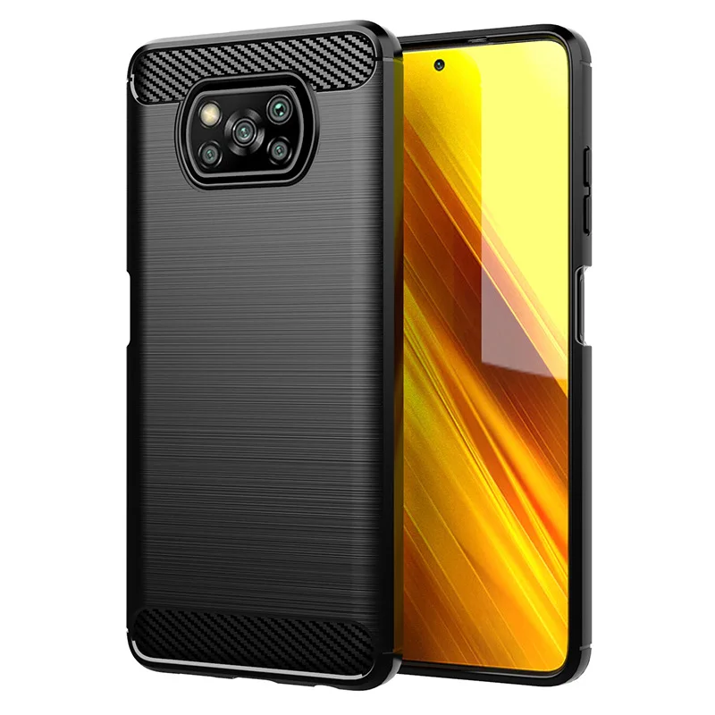 

Shockproof Case For Xiaomi Poco X3 NFC Case Carbon Fiber Texture Soft Silicone Rubber Back Cover For Xiaomi Poco X3 Phone Case