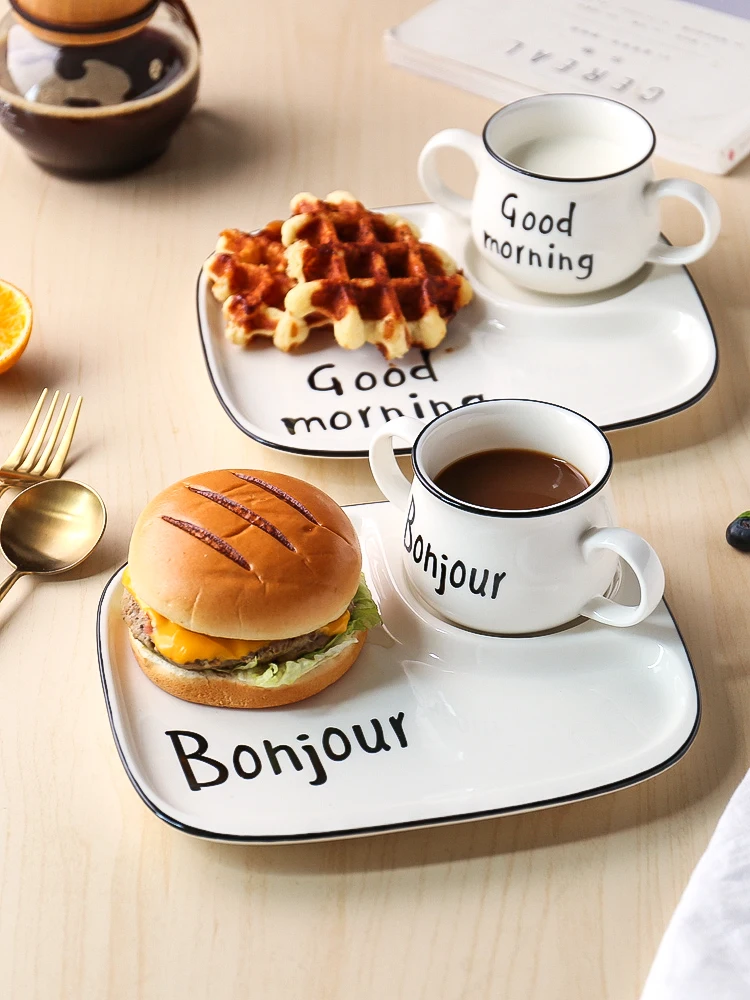 Japanese Breakfast Tableware Set Creative Household Ceramic Bowl Plate Compartment Tray Milk Oatmeal Cup | Дом и сад