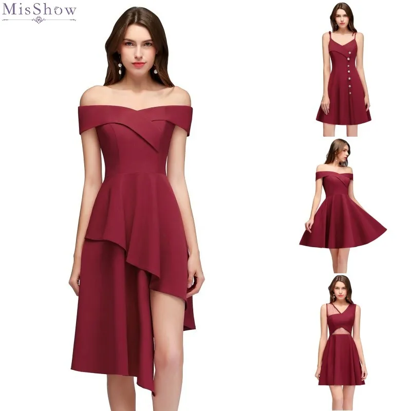 

Burgundy robe Cocktail Dresses 2019 Short Cocktail Party Dress Off The Shoulder Sleeveless Formal Dress Elegant Coctail vestidos