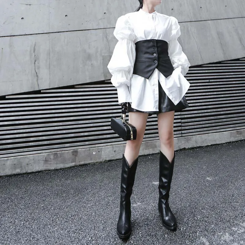 Camisa Feminina Estilo Japonês Blusa Design Outono Primavera Algodão Gola Redonda Manga Bufante 12 High Quality Moda Feminina