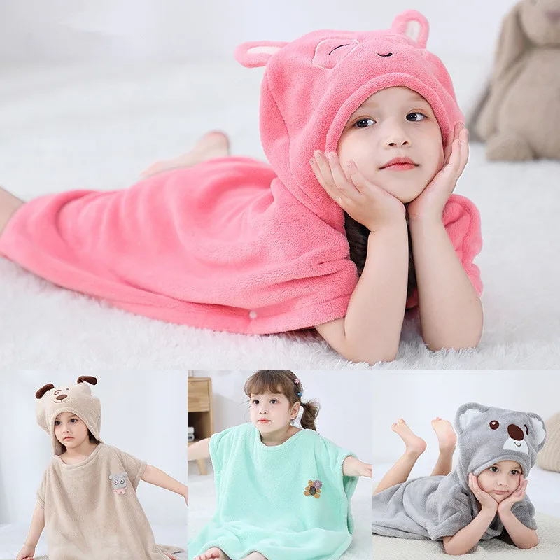 

60x60cm Cute Cartoon Animal Pattern Soft Absorbent Thick Coral Fleece Baby Children's Bath Towel Cloak