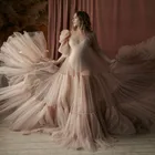 Прозрачные платья телесного цвета для фотосессии, прозрачные платья с длинными рукавами и оборками со шлейфом для беременных, фатиновое Платье для фотосессии