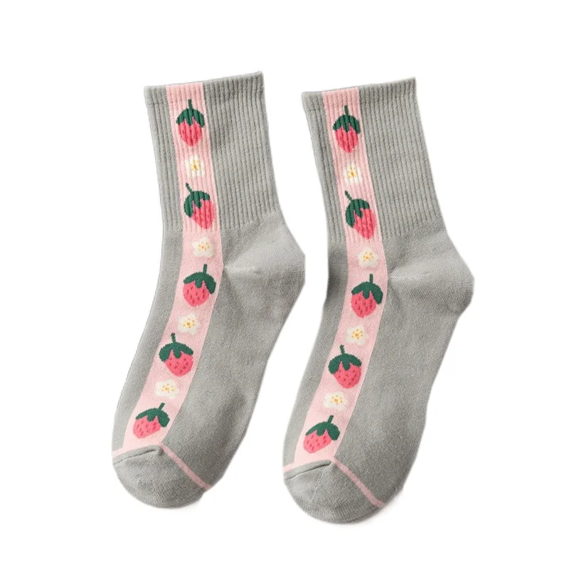 

Kawaii Woman Socks Japanese Style Cartoon Strawberry Pear Peachlitchi Pineapple Peach Cute Socks Cotton Casual Mid. Tube