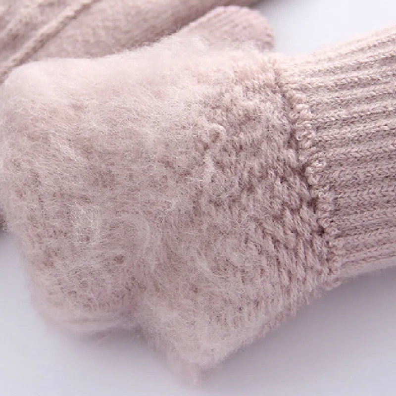 Women Winter Knitting Touch Screen Gloves Crochet Thicken Warm Driving Mittens Solid Color Soft Full Finger |