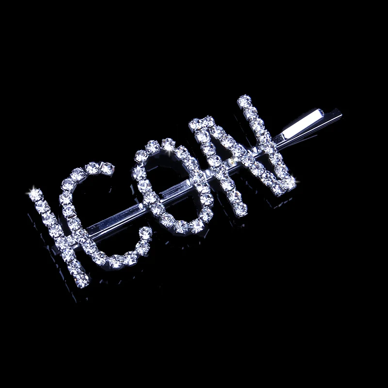 ICON Стразы StoneFans, заколки для волос с буквами, заколки для волос, для женщин, заколки для волос с кристаллами, свадебные украшения для волос, подарок - Окраска металла: ICON
