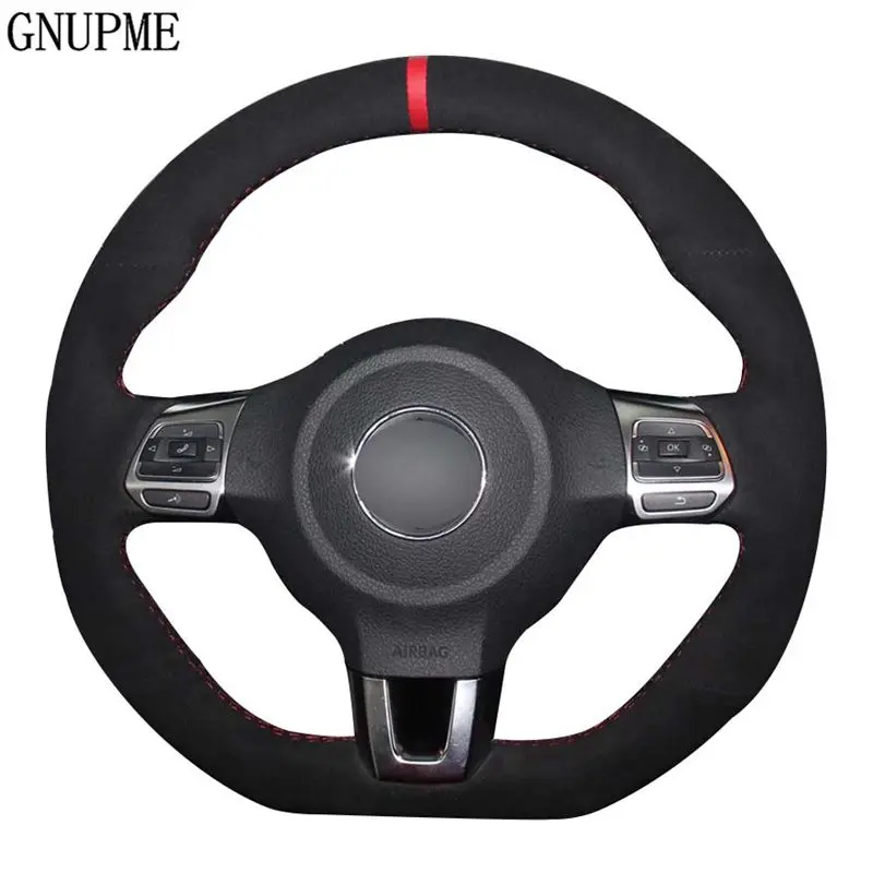 

Hand-Stitched Black Suede Car Steering Wheel Cover For Volkswagen Golf 6 GTI MK6 VW Polo GTI Scirocco R Passat CC R-Line 2010
