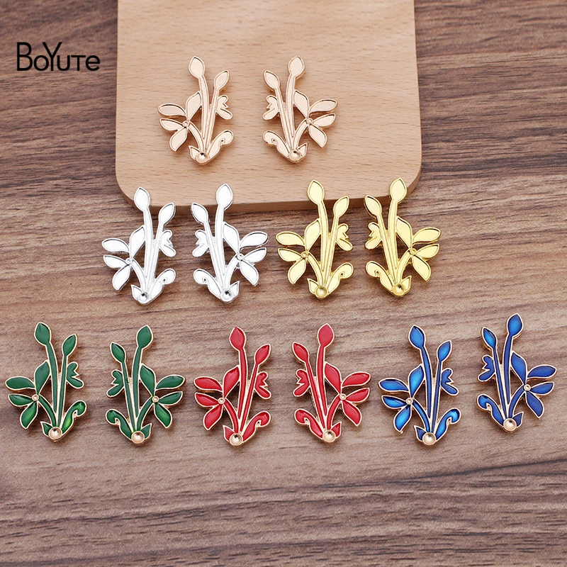 

BoYuTe (10 Pairs/Lot) 24*39MM Dripping Oil Flower Materials with 3 Loops at Back Handmade DIY Alloy Jewelry Accessories