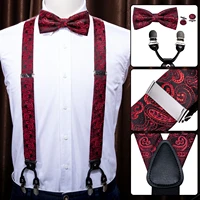 barry wang menwomen silk suspenders clip on braces elastic y shape adjustable red black suspenders bowtie cufflinks set bd 2001