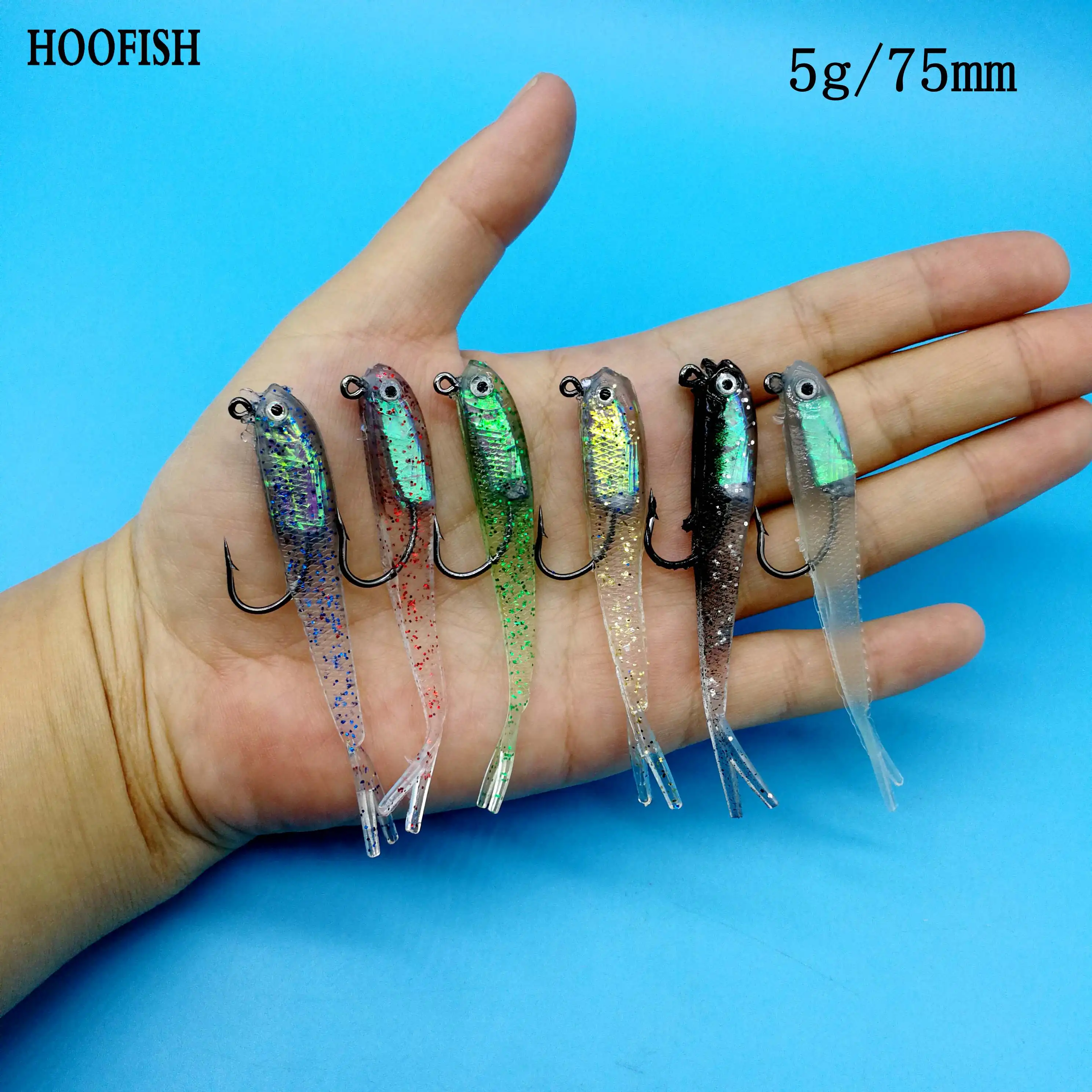 HOOFISH 20 шт./лот Мягкая приманка с крюком 5g/75 мм силиконовая искусственная морской