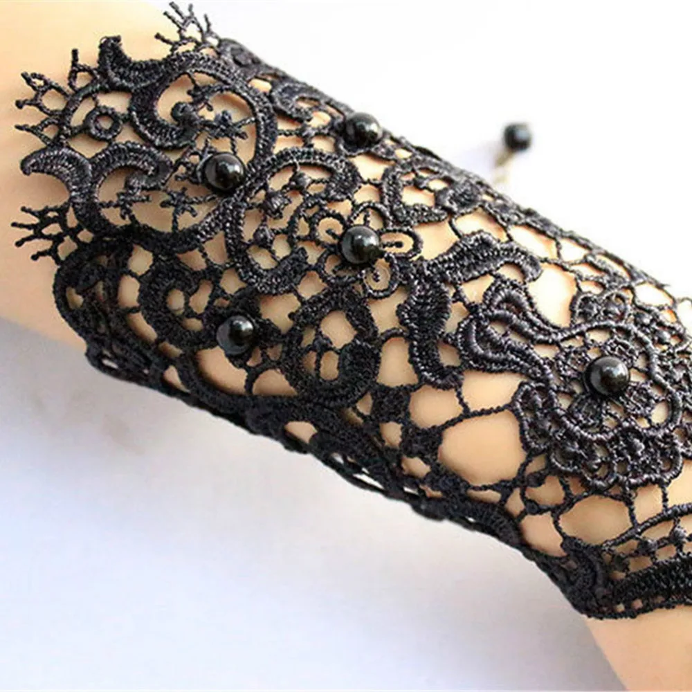 Винтажный браслет в стиле стимпанк свадебное украшение черный кружевной ретро