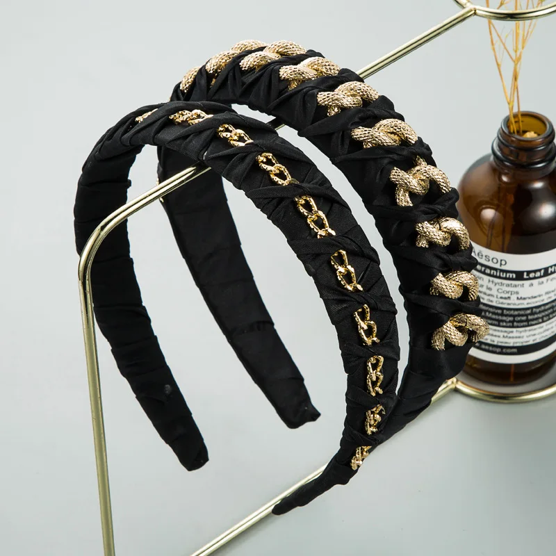 

Fashion Simple Retro Metal Chain Twine Cloth Hairband Black Headband For Women Baroque Headwear Hair Accessories Dropshipping