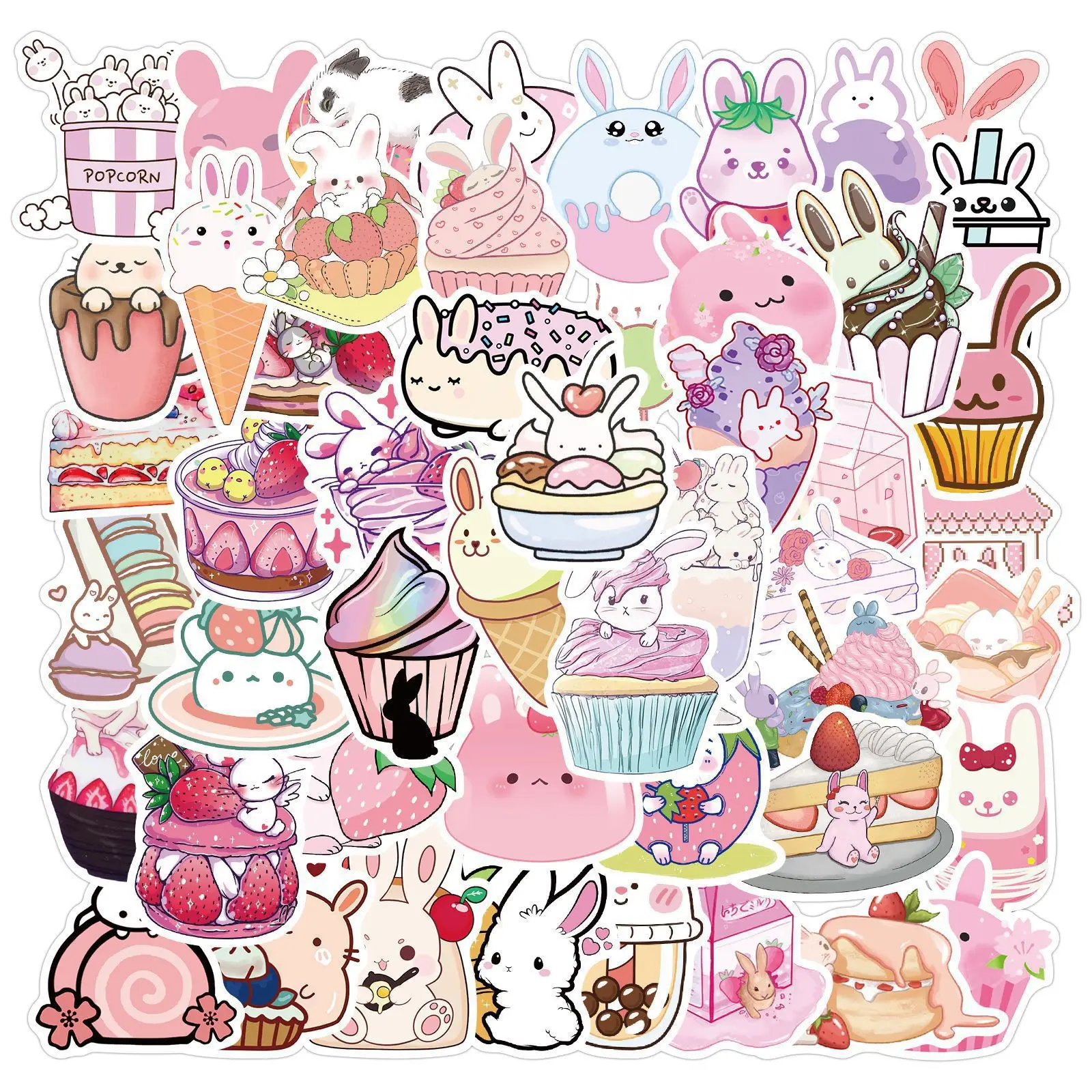 

10/30/50PCS Pink Dessert Rabbit Stickers Cartoon Graffiti Cute Notebook Water Cup Body Helmet Decoration Stickers Wholesale