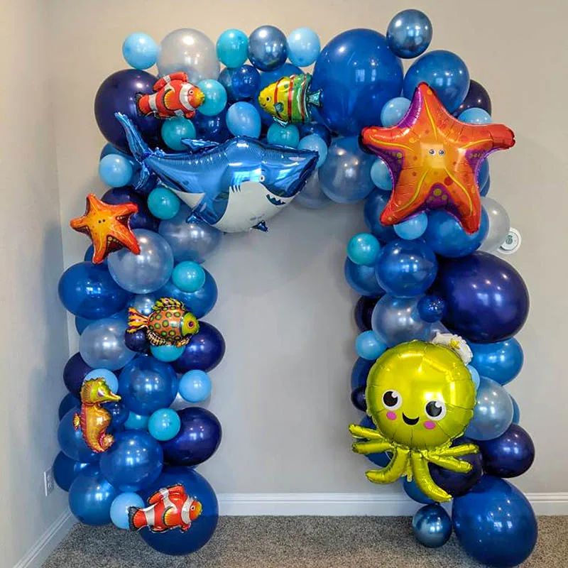Sea Animal Foil Balloon Cartoon Under the sea Shark Octopus Baby Shower Birthday Party Wedding Decoration Ocean Theme Arch Decor
