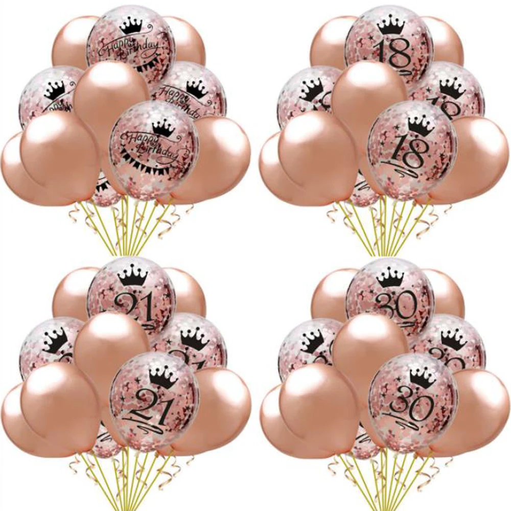 

12 inches 18 21 30 40 50th anniversary birthday party latex balloons, rose gold, confetti balloons, themed interior decoration