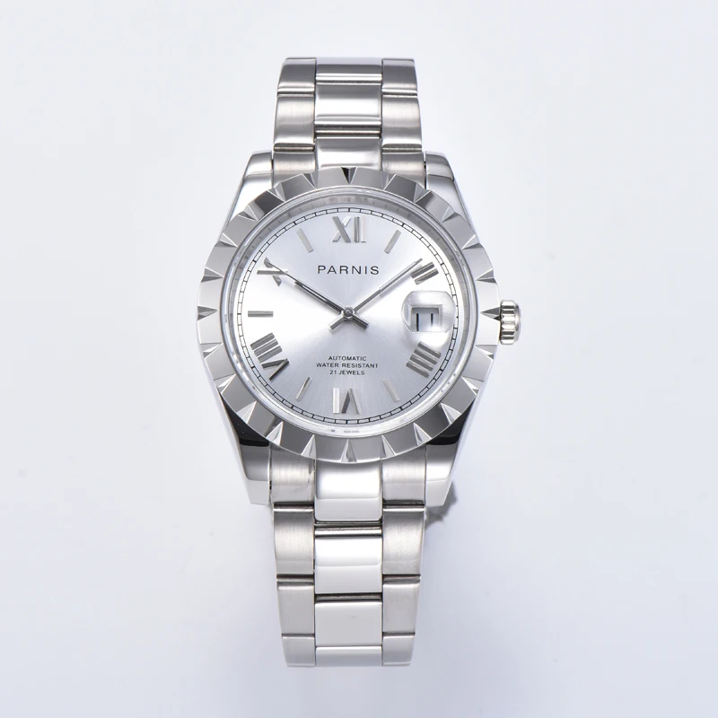 

39mm parnis white dial sapphire glass date miyota 8215 automatic movement mens watch