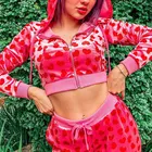 Женская бархатная куртка-бомбер, укороченный топ с принтом в виде сердца, осенняя милая розовая Вельветовая куртка с капюшоном, пальто на молнии с длинным рукавом, уличная одежда в стиле Харадзюку