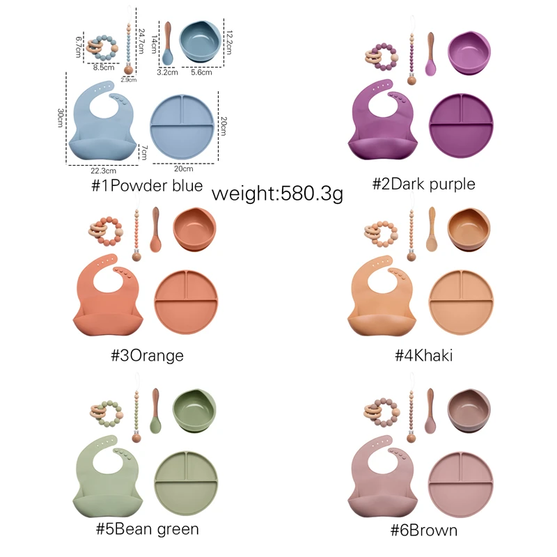 6 шт набор детской посуды Еда Класс силиконовая чаша нагрудник пластина Ложка