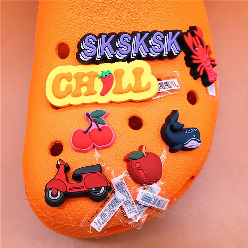 Luxury 1pcs Lobster Motorcycle Shoe Charms Cherry Apple Whale SK PVC Shoe Accessories Decoration Fit Croc Jibz Party Kids Gifts