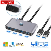 ajiuyu usb kvm switch box usb 3 0 2 0 switcher 2 port pcs sharing 4 devices for keyboard mouse printer monitor with 2 cables