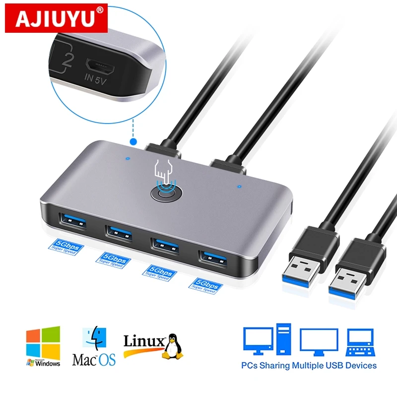 USB KVM переключатель AJIUYU 3 0 2 с портами общим доступом к 4 Устройствам Для клавиатуры