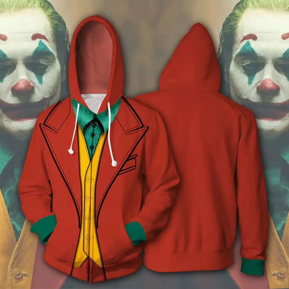 Толстовка с капюшоном Joker для косплея свитшот на молнии 3D принтом Хоакина Феникса