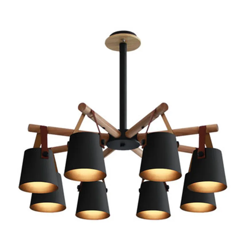 

Nordic iron & solid wood chandelier E27 led creative personality belt loft chandelier for kitchen living room bedroom restaurant