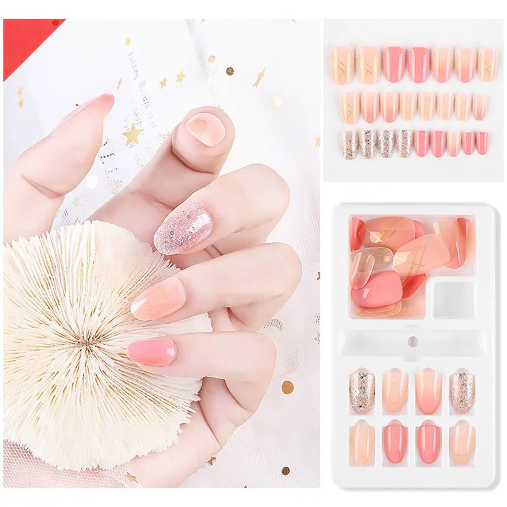 

24pcs/Set Artificial Ballerina Colorful Nail Art Tips Detachable Short Square and Almond Fake Nails False Nails