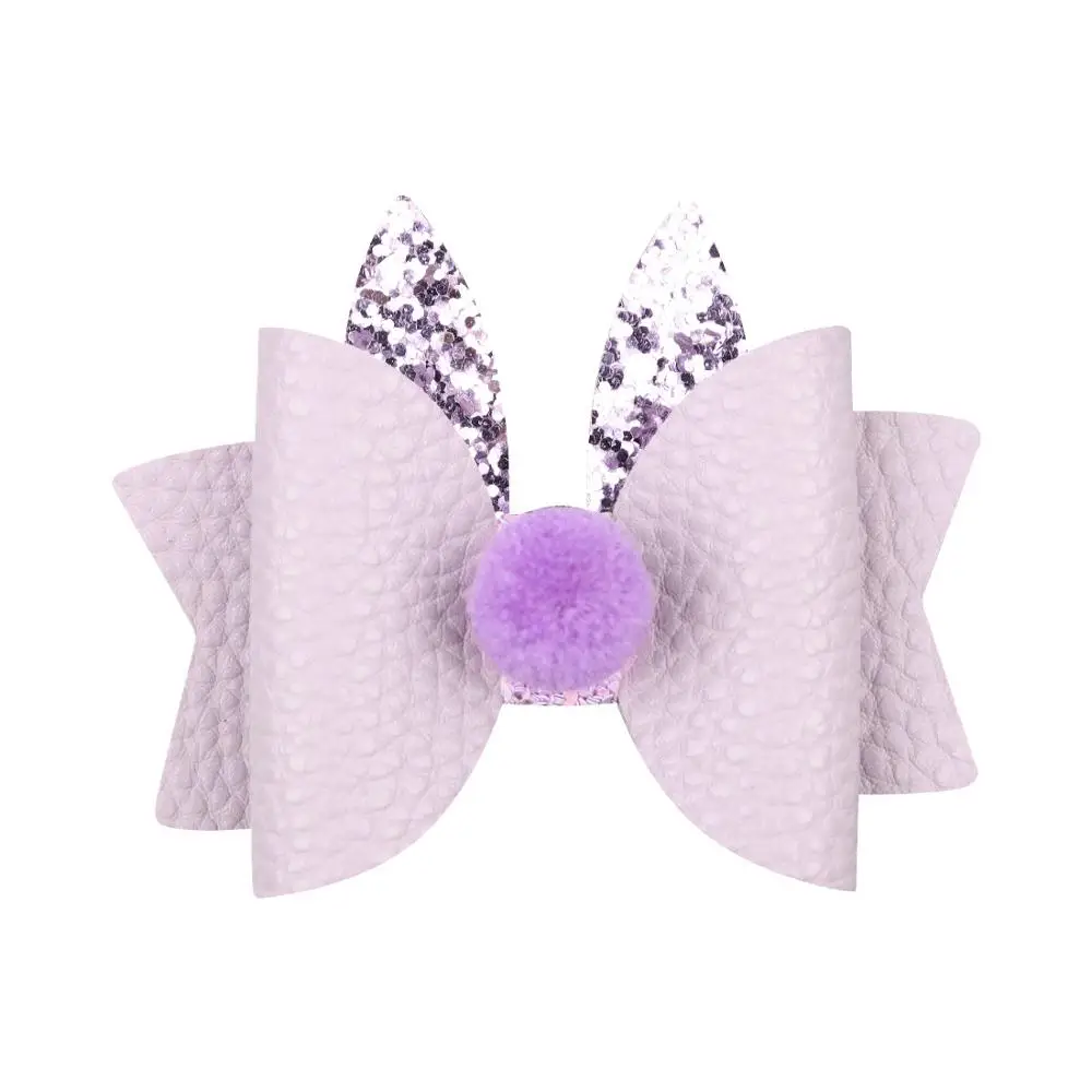 

24pcs Fashion Boutique Glitter Rabbit Ears Bow Hairpins Cute Pom Pom Leather Bowknot Hair Clips Princess Headwear