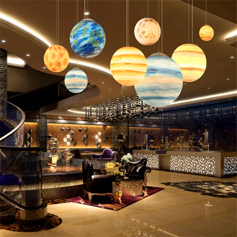 Современный цветной подвесной светильник из смолы и планеты светодиодный для