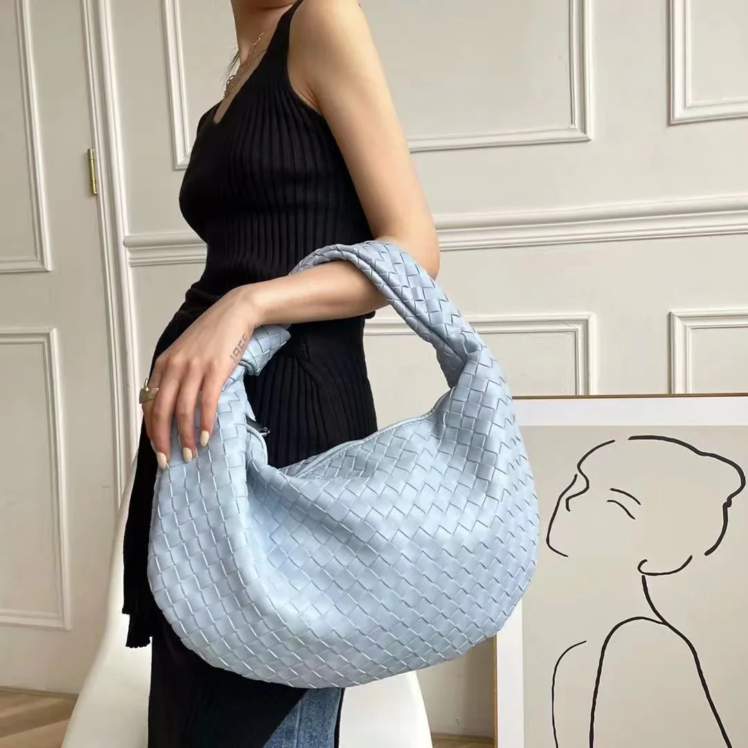 

2021 fashion hand-woven woven bag luxury woven leather printing large-capacity shoulder bag ladies PU knotted handle casual hand