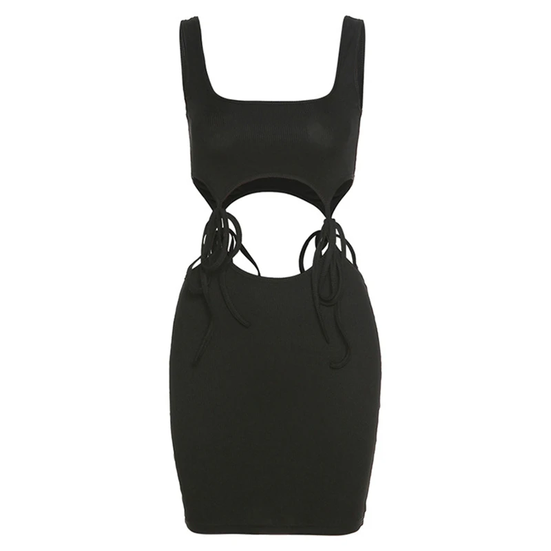 Женское облегающее платье на бретелях без рукавов с вырезами модное